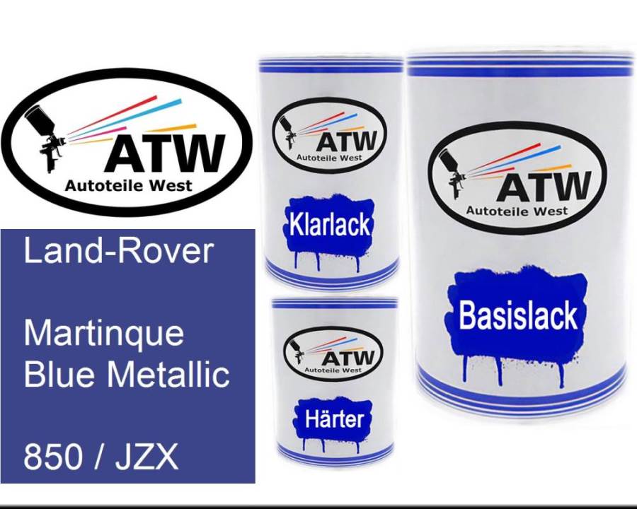 Land-Rover, Martinque Blue Metallic, 850 / JZX: 500ml Lackdose + 500ml Klarlack + 250ml Härter - Set, von ATW Autoteile West.